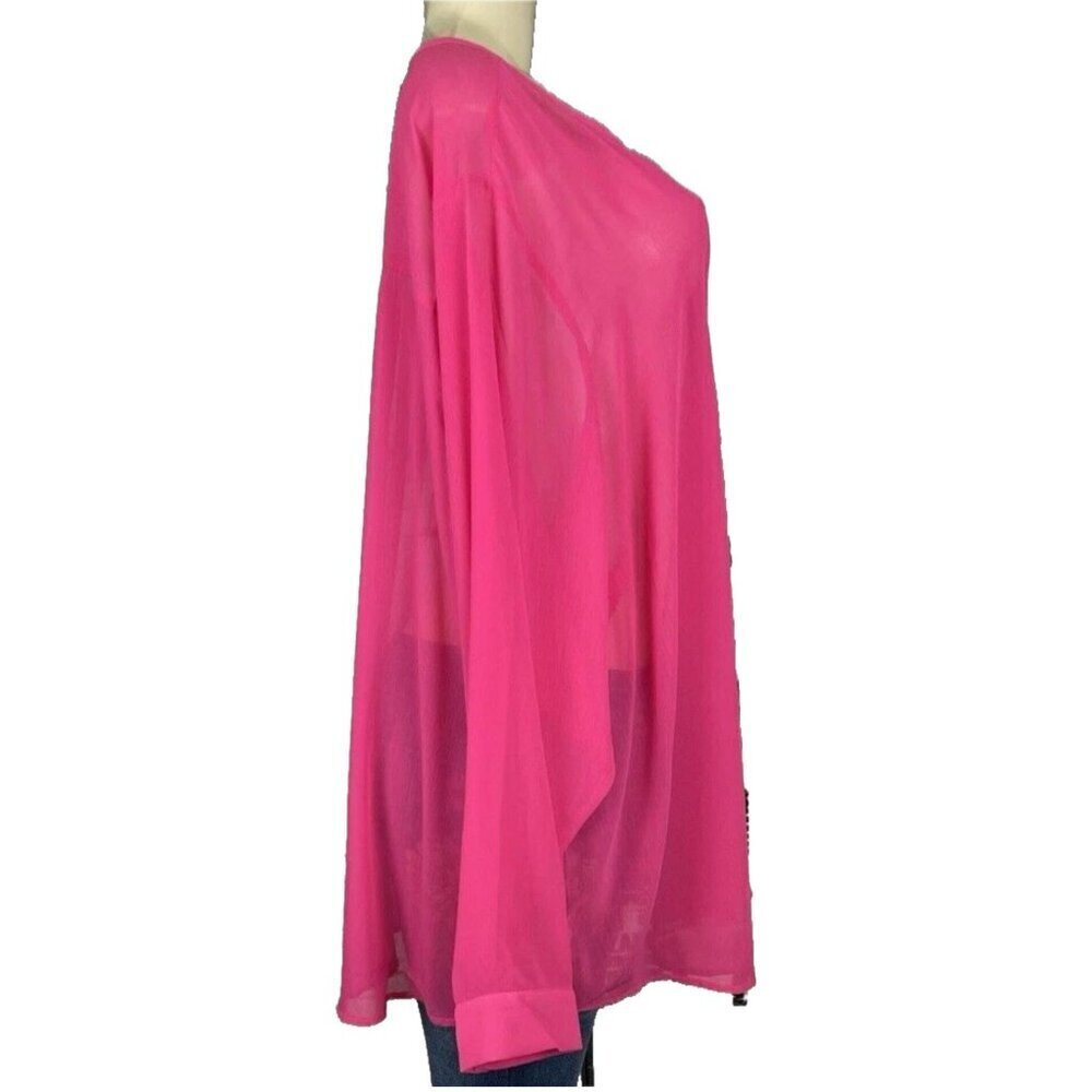 Torrid +5 Pink Split Neckline Button Down Sheer Woven Chiffon Long Sleeve Blouse - Picture 3 of 6